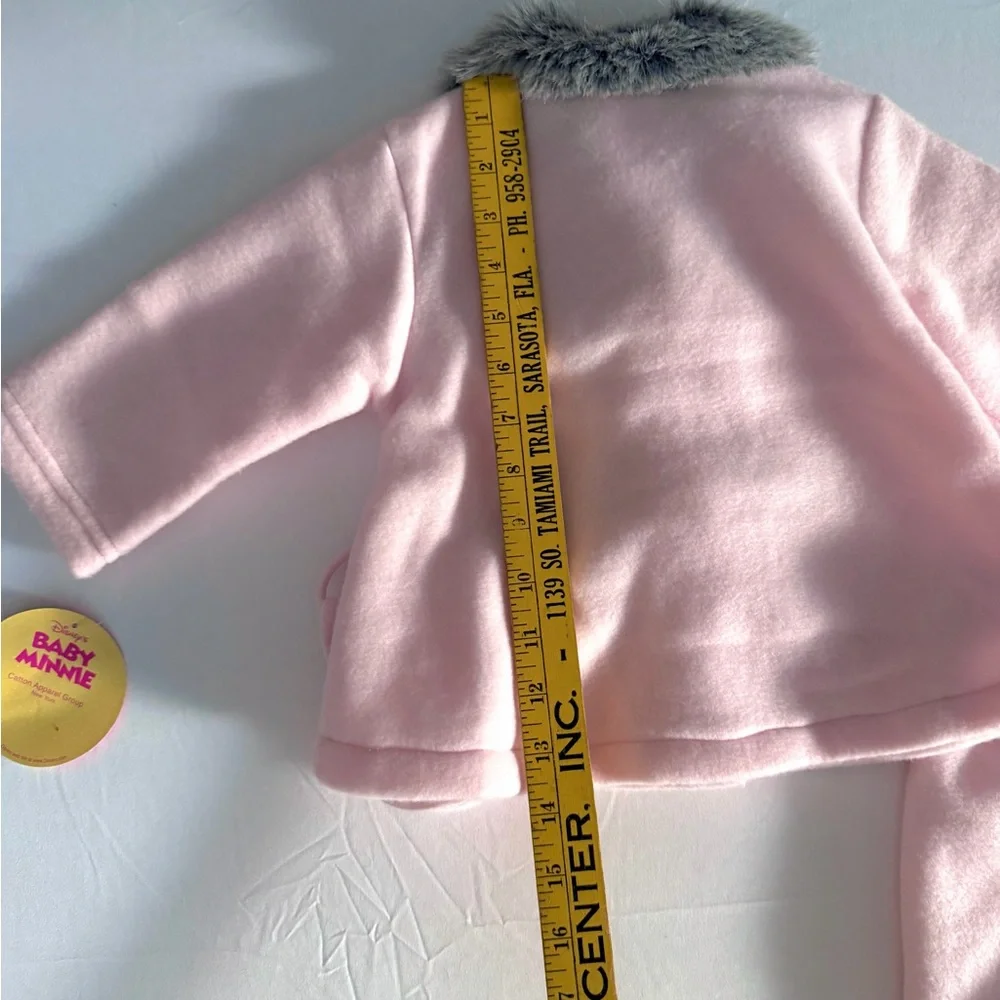 Vintage Y2K‎ Disney Baby Mickey Minnie Pink Fleece Set Faux Fur Coat Pants 12M